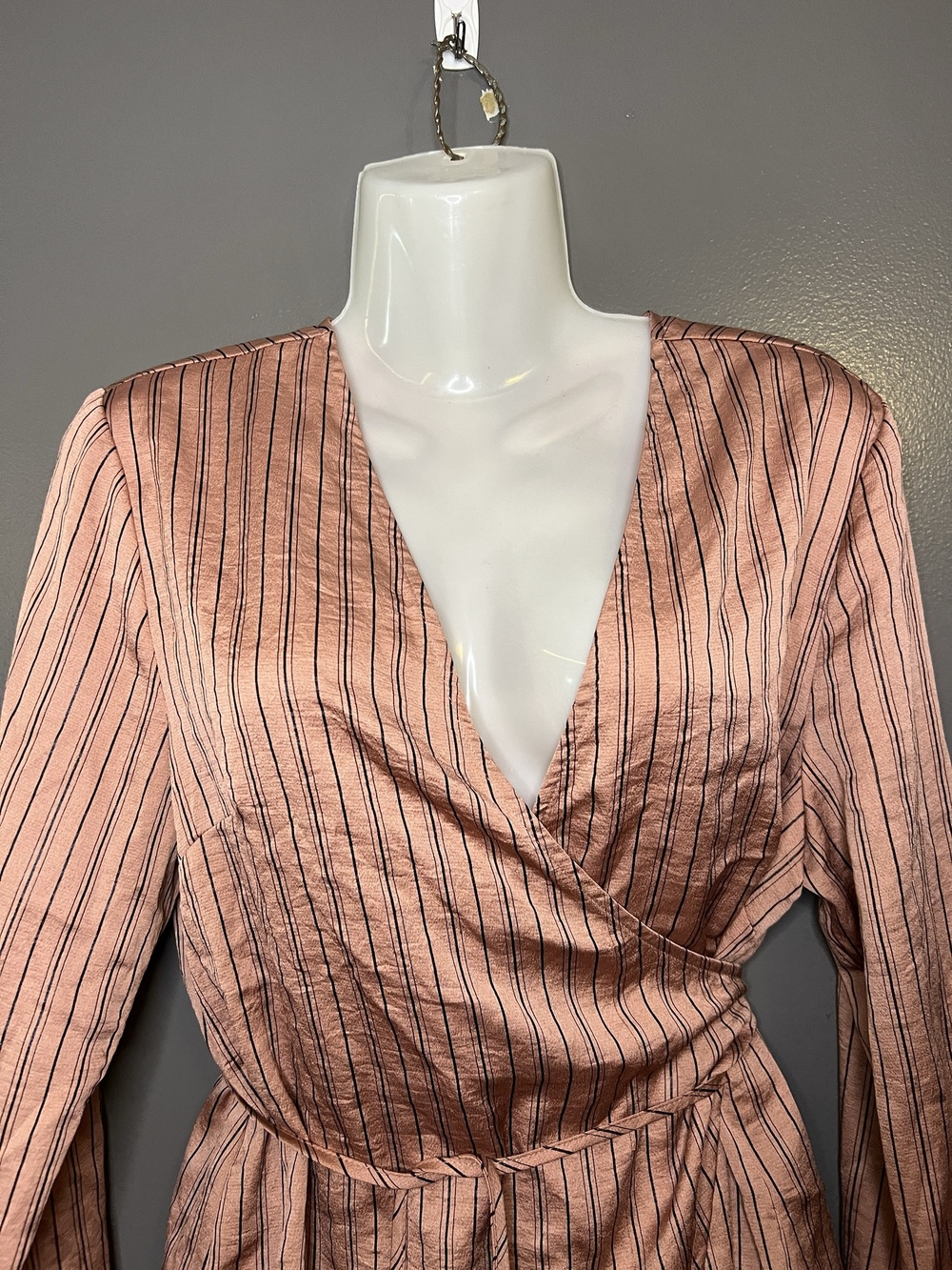 Topshop Blouse Womens 8 Pink Stripe Wrap V Neck Tie Waist Long Sleeve Top